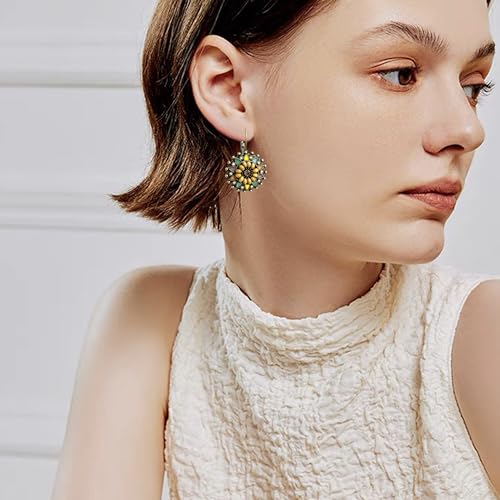 Bohemian Vintage Sliver Geometry Enamel Flower Lightweight Dangle Hoop Earrings Ethnic Handmade Circle Disc Teardrop Earrings For Women2