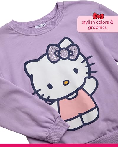 Image of Hello Kitty Girls Legging Set - 3 Piece Short Sleeve Girls Shirt Sweat Shirt Kids & Leggings Matching Set, Size 5-6, Purple /Navy