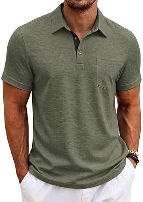 COOFANDY Men's Heather Polo Shirt – Green Short Sleeve Collared Pocket Business Casual Shirt