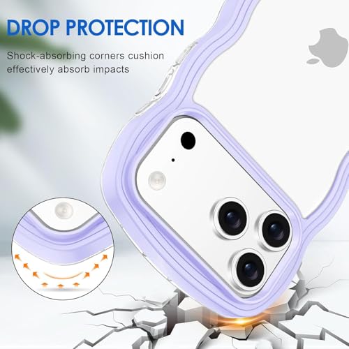 Image of GoldKart iPhone 17 Pro Case Wavy Edge Clear Back Design, Anti-Slip Grip Cute Wave Curly Frame Shape Shockproof Soft TPU & Hard PC Bumper Protective Phone Case Cover for Women Girls - Purple