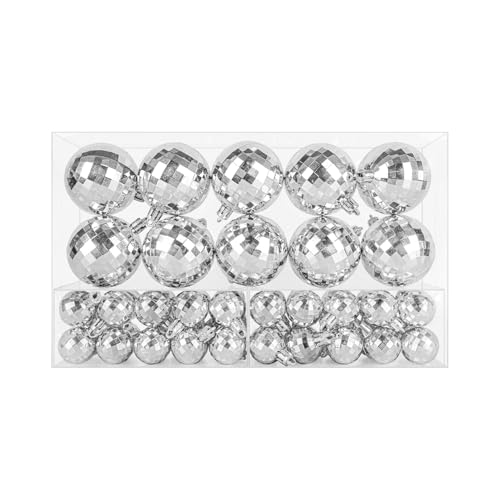 50 PCS Silver Mirror Disco Balls, Christmas Tree Baubles, Hanging Disco Balls for Home Party Christmas Wedding Decorations, 1.18 Inch and 2.36 Inch