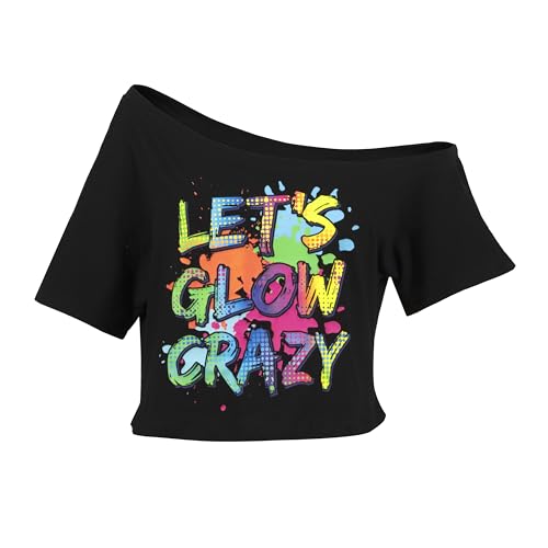 MNLYBABY 80s Outfit for Women Retro 80's Off The Shoulder Crop Tops Vintage 80s 90s Party Disco Shirt Black