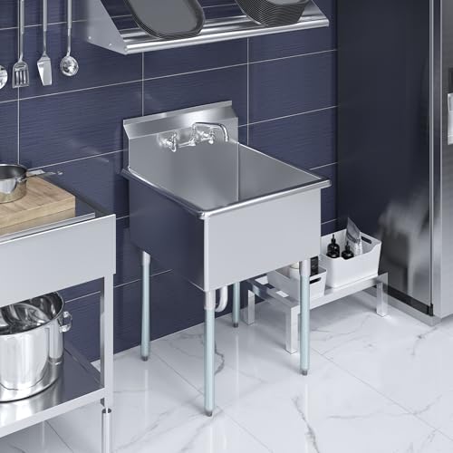 Image of 27 in x 27 1 /2 in. Stainless Steel Utility Sink With Faucet. 24 in. x 24 in. x 13 in Bowl. NSF