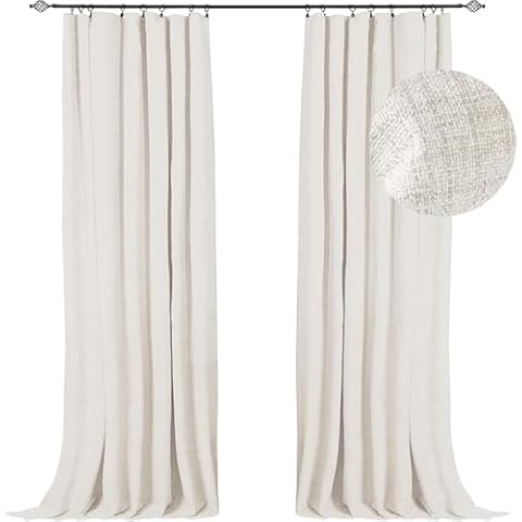 100% Blackout Shield Full Blackout Curtains for Bedroom 84 inch Length 2 Panels Set, Clip Rings/Rod Pocket Faux Linen Black Out Curtains for Living Room, Thermal Insulated, 50Wx84L, Beige Cover