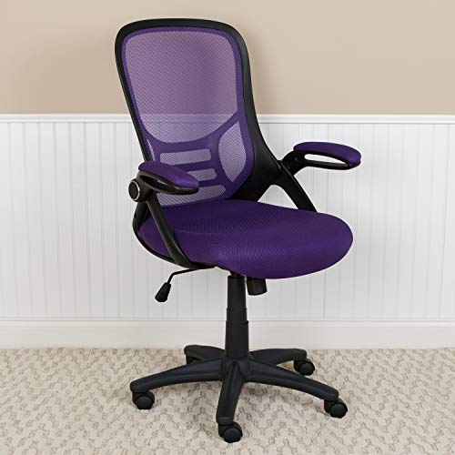Flash Furniture Porter High Back Mesh Ergonomic Swivel Office Chair With Lumbar Support, Flip-Up Arms, Tilt Lock/Tilt Tension, Height Adjustable, Purple/Black Frame #TOP1