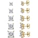 18K Yellow Gold Plated Princess Cut Cubic Zirconia Stud Earrings Pack of 5