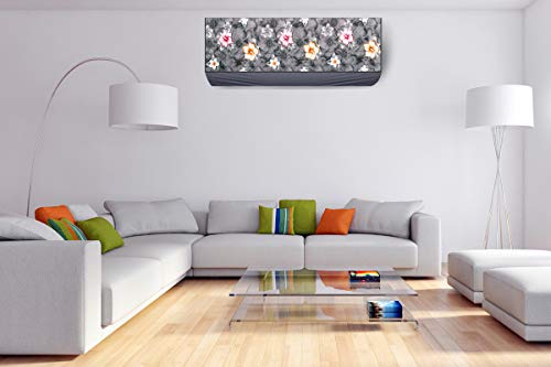 Image of Polyester Split Ac Cover Indoor Unit For 1.5 Ton Capacity Ac, All Weather Cover /Attractive Digital Prints /Dustproof /Water Resistant Ac Cover (Grey Floral)
