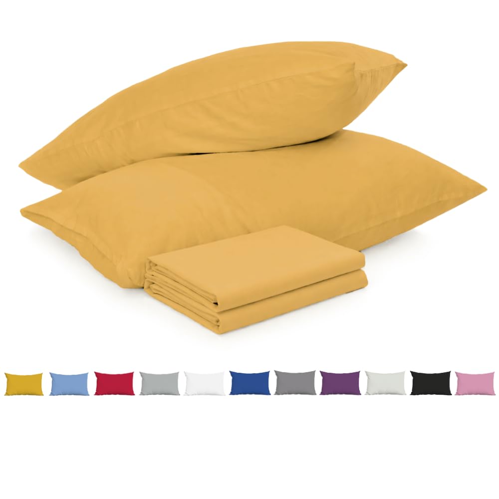 Pillow Cases 2 Pack Ochre - 100% Brushed Microfibre UK-Standard Size 50x75cm Envelope Closure Pillowcases - OEKO-TEX Certified, Wrinkle & Fade Resistant Pillow Covers (Pack of 2, Ochre)