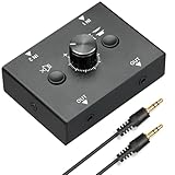 3.5mm Audio Switch Stereo Audio Splitter Box 2 in 2 Out Audio Switcher Passive Speaker Headphone Manual Selector with Volume Control