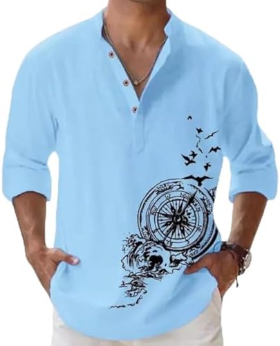 DEELMO Men’s Cotton Blend Short Kurta with Mandarin Collar, Unique Design and Full Sleeve in a Casual Style