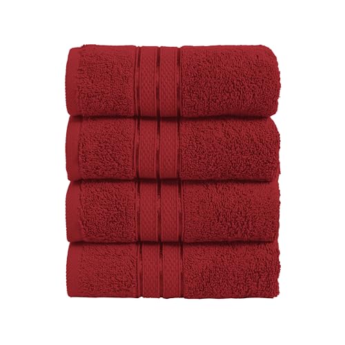 Image of Elegant Comfort Three Line Popcorn Towel Set for Bathroom 16 x 28 inches, Premium Hotel Quality 4-Pack Hand Towels, 100% Turkish Cotton, Soft and Durable, Quick Dry and Highly Absorbent, Burgundy