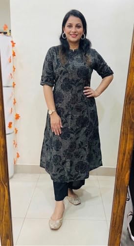 Image of ANNI Designer Kurta Sets for Women Viscose Blend Printed | Kurti Set for Woman | Kurta Palazzo Set | A Line Kurti | Mandarin Collar Elbow Sleeve Suit Set for Women Stylish Ethnic Outfit Clothing