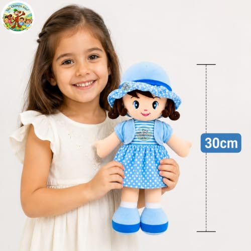 Image of Chi-Chimpu Toyss Soft Curly Doll 30cm (Blue) for Kids | Ultra Soft Plush Stuffed Doll | Cuddly Hugging Toy | Skin-Friendly & Washable | Birthday Gift for Girls & Boys | Cute Sleeping Companion |