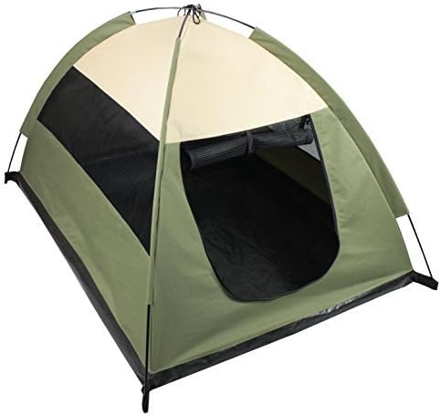 Iconic Pet Cozy Camp Pet Tent House, Sage Green with Beige