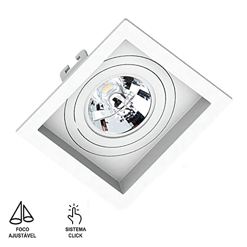 Spot de Embutir AR111 Recuado Quadrado + Lamp - Branco - Branco Quente