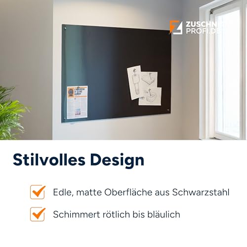 ZUSCHNITTPROFI.DE® Design Magnetwand aus Schwarzstahl (100 x 60 cm) - handgefertigte Magnettafel mit charakteristischem Farbeffekt – Pinnwand inkl. 4 Bohrungen & Befestigungsmaterial