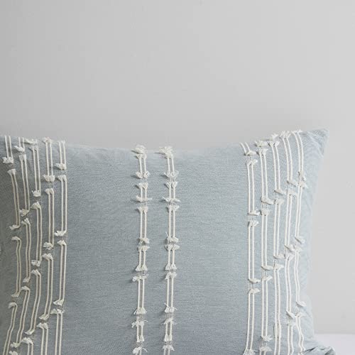 Image of INK+IVY 100% Cotton Comforter Set Trendy Stripe Textured Design, Modern Down Alternative, All Season Cozy Bedding with Matching Shams, Full /Queen, Aqua Reversable Stripes