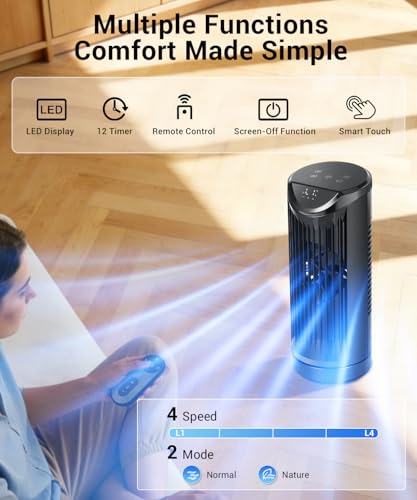 Personal Tower Fan for Bedroom, Portable Desk Table Fan with Remote - Image 5