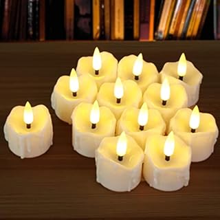 PChero 12pcs Realistic Flickering Battery Tea Lights with 6 Hours Timer LED Flameless Candles with 3D Wicks Fake Dripping Wax for Home Room Birthday Halloween Christmas Party Decoration - Warm White