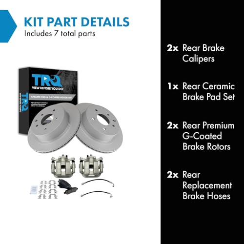 Image of TRQ Rear Brake Pad and Rotor Set Ceramic G Coated Rotors Calipers Compatible with 2003-2005 Infiniti G35 350Z