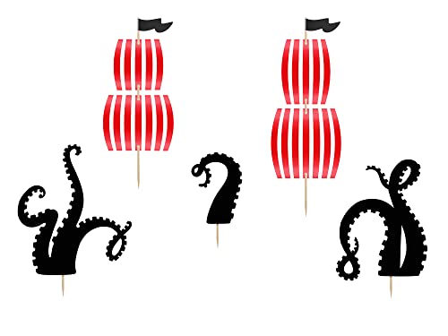 Generique - 5 Cake Toppers fête de Pirate 13,5 - 21,5 cm