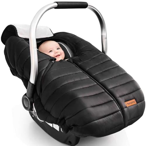 Image of Winter Baby Car Seat Cover, Infant Carseat Canopy for Boys Girls, Cold Weather Warm Car Seat Covers for Babies, Keeps Babies Warm and Cozy, Rain & Snow Repellent, Waterproof, Newborn Essentials,Black