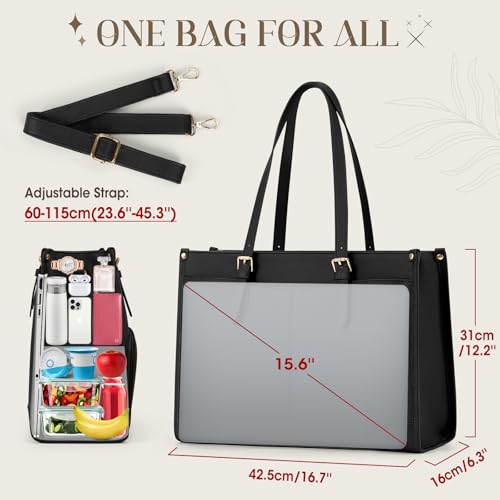 RAINSMORE Laptop Bags for Women with Insulated Leakproof Lunch Compartment 15.6 Inch Laptop Tote Work Bag PU Leather Ladies Handbag for Business Nurse Office Collage Casual - Image 4
