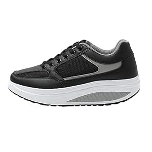 JOMIX Zapatillas Deportivas Mujer Basculantes Sneakers Zapatos Mecedores Cómodos Adelgazar Caminata Jogging Fitness, 01 Negro, 38 EU