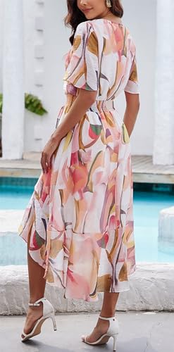Image of Kormei Womens Short Sleeve Floral Maxi Dress High Low V-Neck Flowy Party Long Dresses
