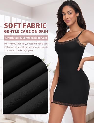 Women Full Slip for Under Dress Adjustable Strap Slip Dress Sexy Lace Soft Slips Nightgown Lingerie Dress4