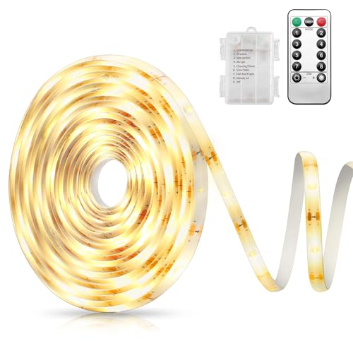 OQIMAX Bande LED Ruban LED 3M 90 LED, LED Chambre Lumineuse à LED avec Télécommande, 8 Modes, Étanche, Alimentée par Batterie, Auto-adhésive pour Cuisine, Salon, Bureau, Rétro-éclairage TV