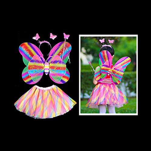 ABOOFAN Conjunto de fantasia de borboleta para meninas, asas de anjo, varinhas de fada, faixa de cab