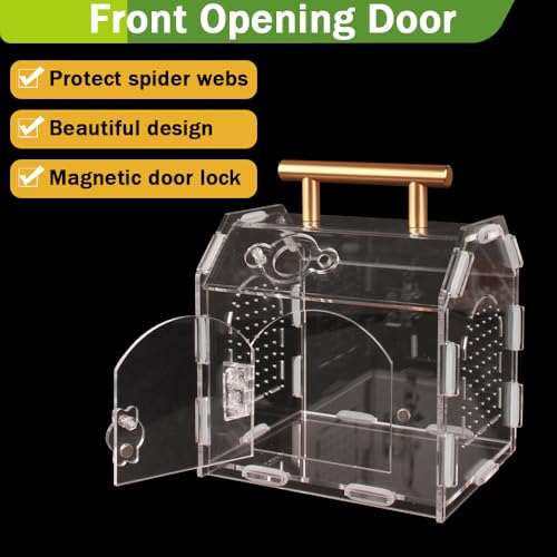Image of Acrylic Jumping Spider Enclosure with Magnetic Lock | 3mm clear acrylic magnetic front door & feeding port for escape-proof care