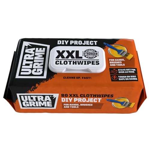 UltraGrime DIY Wet Wipes Multi-Purpose Heavy-Duty Cleaning Cloths For DIY Paint Spills Silicone Oil & Adhesives - Multi-Surface Workshop Tools Hands & Equipment Cleaning XXL Cloths (Pack of 80)