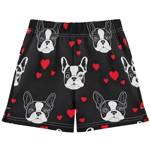 Girls Athletic Lounge Shorts Cute French Bulldog Hearts Print Comfy Casual Kids Summer Pajama Sleepwear, X-Small