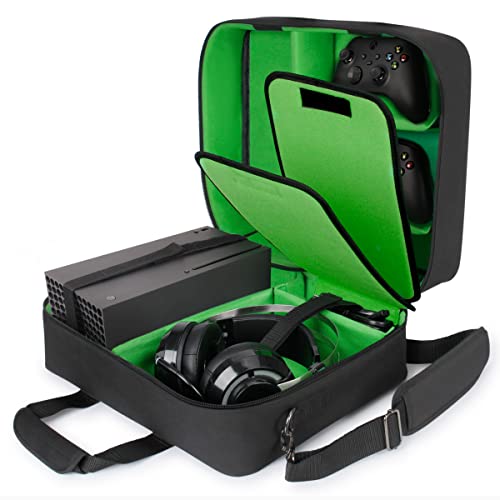 USA GEAR Xbox-Hülle - Konsolenhülle Kompatibel Mit Xbox Series X Und Xbox Series S Mit Anpassbarem Interieur Für Xbox-Controller, Xbox-Spiele, Gaming-Headset Und Weiteres Gaming-zubehör (grün)