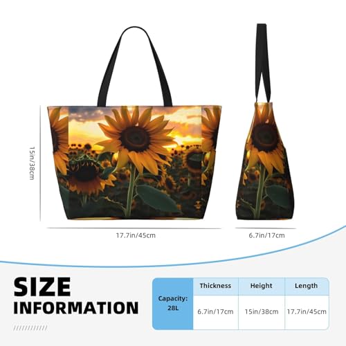 Farm Sunflower Print Large Capacity Beach Tote Bag for Women, Waterproof Beach Travel Bag3