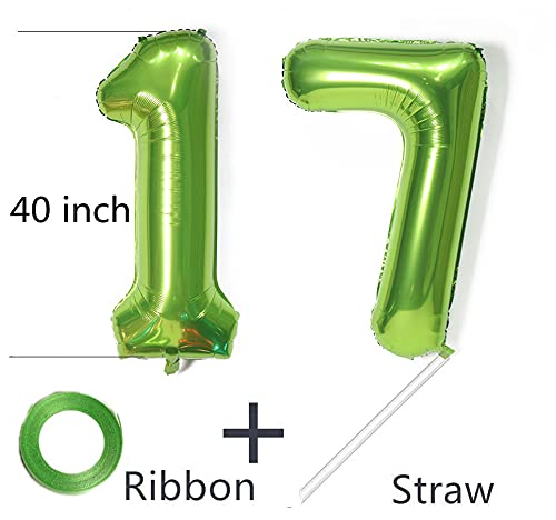 Palloncini Numero 17 Verde Con Ghirlanda E Striscione Happy Birthday | Kit Decorazione Compleanno 17 Anni Per Ragazze E Ragazzi - 2