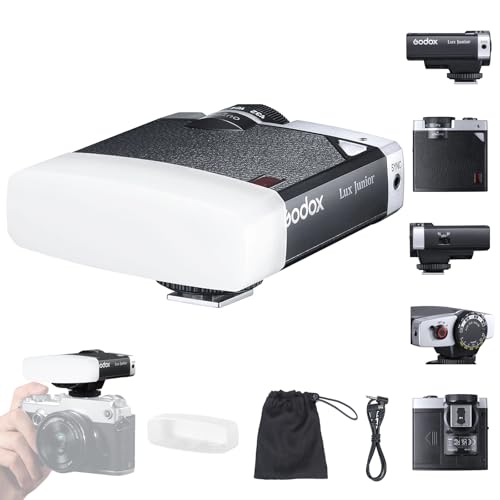 Godox Lux Junior Retro Camera Flash Kit with Diffuser, GN12 7 Levels Power, 6000K S1/S2 Optical Slave Mini Portable On-Camera Speedlite Compatible with Canon Sony Nikon Fujifilm Olympus