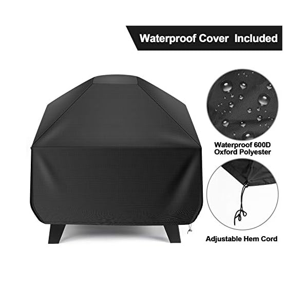 AMAGABELI GARDEN & HOME Fire Pit with Waterproof Cover Outdoor Wood Burning 24.4in Black - Image 5