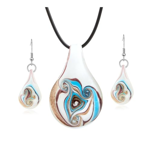 Glass Water Drop Shape Glaze Spiral Dangle Earrings Lampwork Handmade Glass Bead Geometric Earrings for Women Jewelry-Set 2