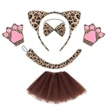 OIXEYA 5 Pezzi Costumi Animali Bambini, Travestimenti Bambini, Leopardo Cerchietto Coda Cr...