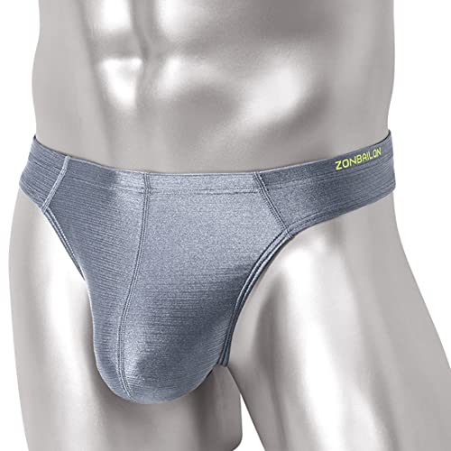 Zonbailon Thong Bikini For Men G String Pouch Swimwear Nylon Underwear Ice Male Undie Grey #TOP1
