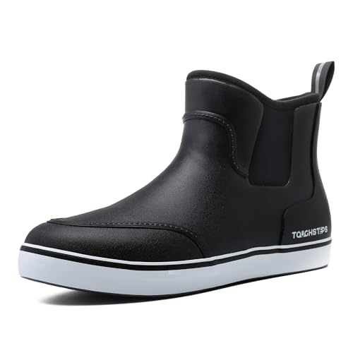 TOUGHSTEPS Men's Deck Boots for Fishing Waterproof ankle Rain Boots Non-Slip Neoprene Rubber water shoes for Boating Gardening Sailing Daily