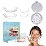 2 Pair False Teeth, Clip on Veneers Top and Bottom, Temporary Adjustable Snap on Dentures Clip