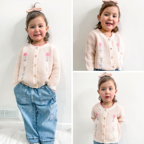 Image of Simplee kids Baby Girl Thin Sweater Solid White Pink Cardigans for Toddler 0-3Years