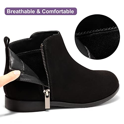 Harvest Land Girl Boots Kids Ankle Boots Warm Side Zipper Boots Low Heel Short Booties Winter Snow Boots Anti-Slip Outdoor Shoes For Little Kids/Big Kids Black Us5 #TOP3