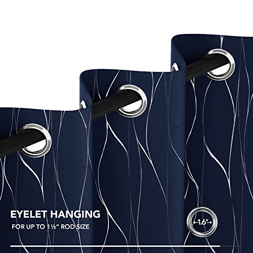 Deconovo Eyelet Curtains, Blackout Curtains, Home Decoration Thermal Insulated Wave Line Foil Printed Material Curtains for Bedroom Windows, 46 x 54 Inch(Width x Length), Navy Blue, one pair - Image 5