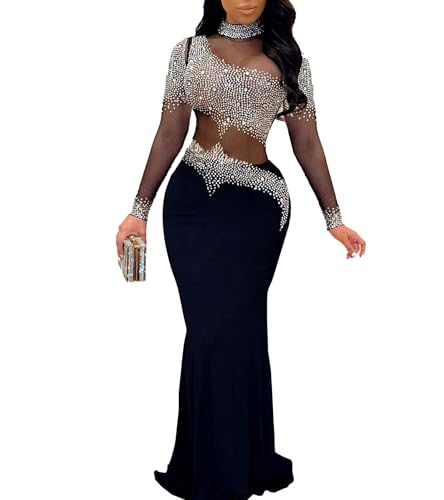 Image of PORRCEY Women's Sexy Elegant Rhinestone Bodycon Dress Hot Drilling Clubwear