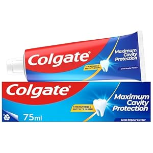 Colgate Maximum Cavity Protection Toothpaste 75ml, with Calcium Boost, Strengthens and Protects Enamel, Protects Against Cavities, Fluoride Toothpaste, Great Regular Flavour